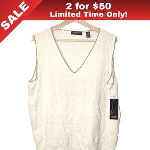[Sale: 2 for $50!] Cream Sweater Vest w/ Tan Piping – Silk Blend – Size 2x  0002